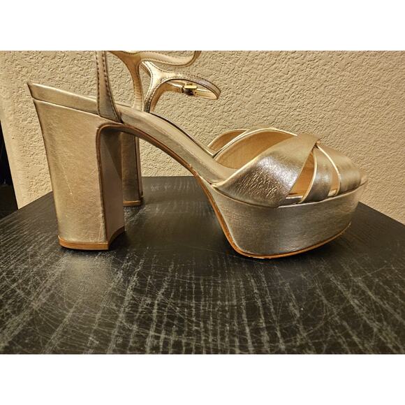 New! Schutz KEEFA Metallic Gold Leather Platform Sandal Size 8B $158 - Picture 11 of 16